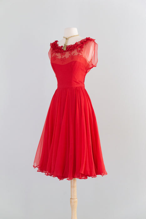 1950s “Sophie Original” Silk Chiffon Raspberry Cocktail Dress by Sophie Gimbel for Saks Fifth Avenue / M