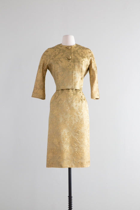 Glamorous 1950's Golden Olive Brocade Cocktail Dress and Matching Jack Xtabay Vintage Glamorous 1950's Golden Olive Brocade Cocktail Dress and Matching Jack Xtabay Vintage