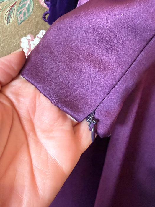 Stunning Vintage Oscar de la Renta Plum Silk Satin Cocktail Dress / M
