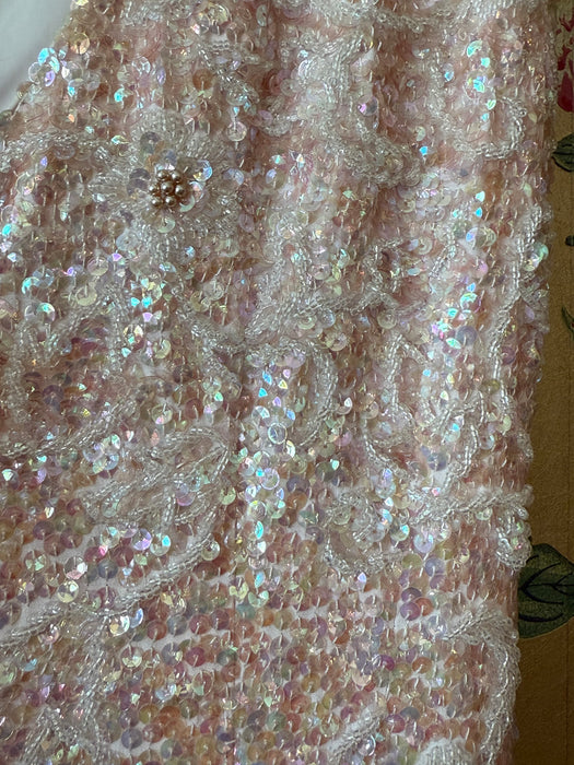 Glamorous 1960's Gene Shelly Shimmering Aurora Pink Sequin Cocktail Dress / Small
