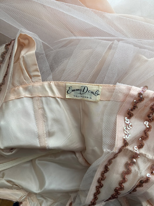 Ethereal 1950’s Blush Pink Sequin and Tulle Gown By Emma Domb / M