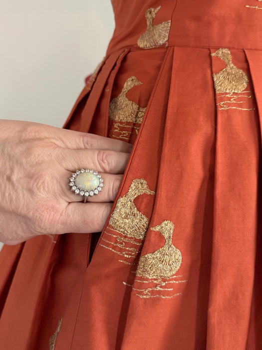 Documented 1951 Carolyn Schnurer Sitting Duck Dress From Her "Flight to Japan" Collection / M
