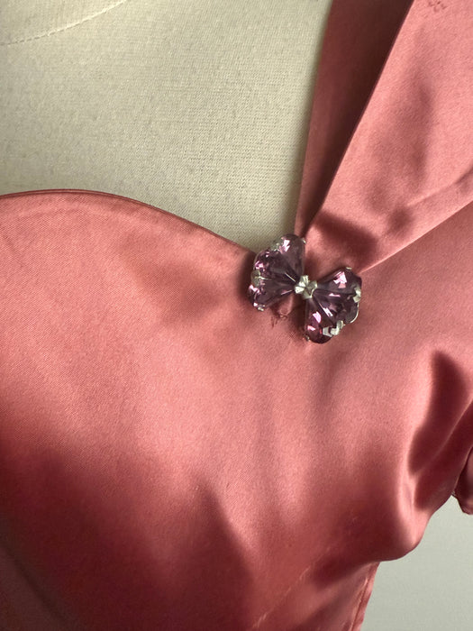 Sumptuous Late 1940's Rosewood Satin Cocktail Dress By Eisenberg Originals / SM