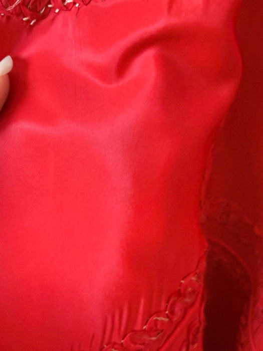 Showstopping 1950's Cherry Red Party Dress with Soutache Embroidery / S