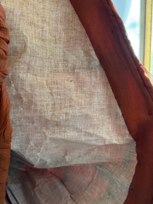 Spectacular 1950's Couture Evening Dress In Amber Basketweave Silk Chiffon / M