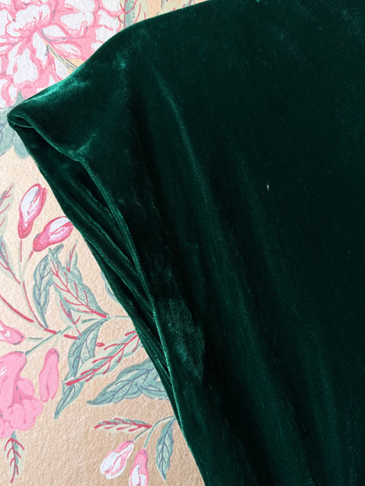 Exquisite 1940's Emerald Green Silk Velvet & Faille Evening Gown / Small