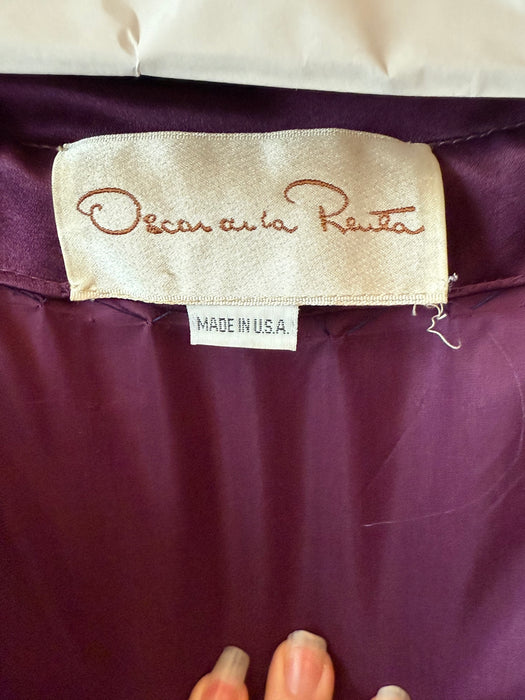 Stunning Vintage Oscar de la Renta Plum Silk Satin Cocktail Dress / M