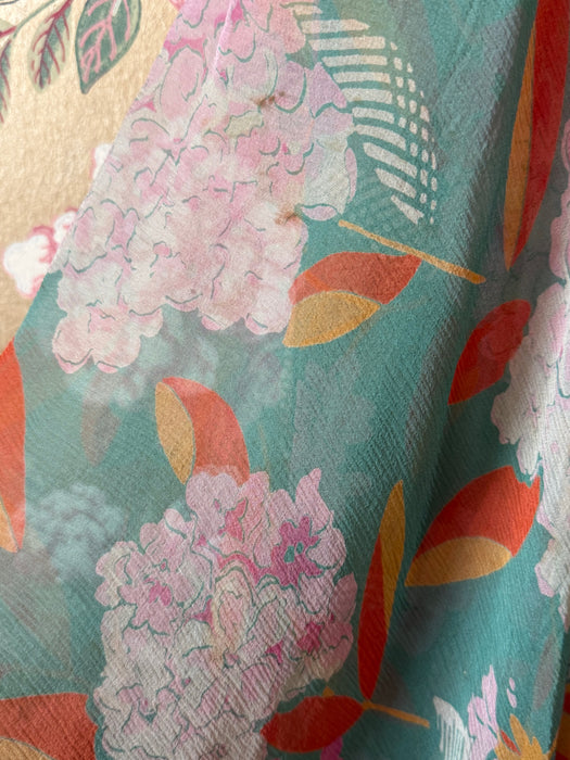 Exquisite Late 1920’s Green Silk Hydrangea Print Dress And Jacket Set / S