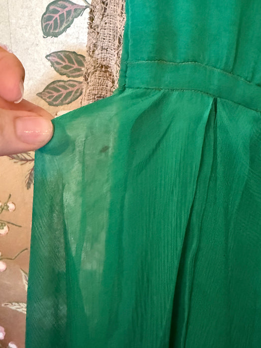 Ethereal 1950's Emerald Green Silk Chiffon Couture Cocktail Dress / S