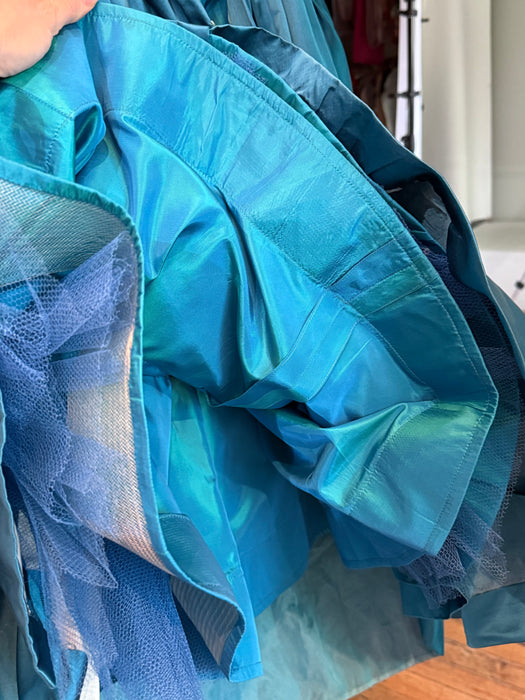 Exquisite 1950's Cerulean Blue Silk Satin Demi Couture Cocktail Dress By Mike Anthony / M