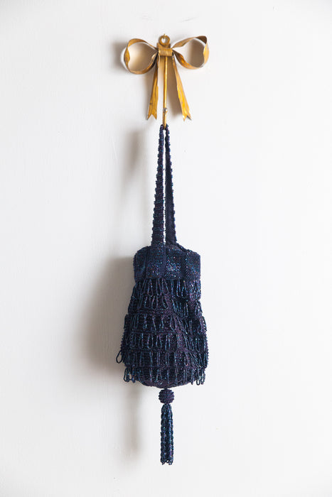 Beautiful Antique 1920’s Iridescent Fringe Flapper Drawstring Bag