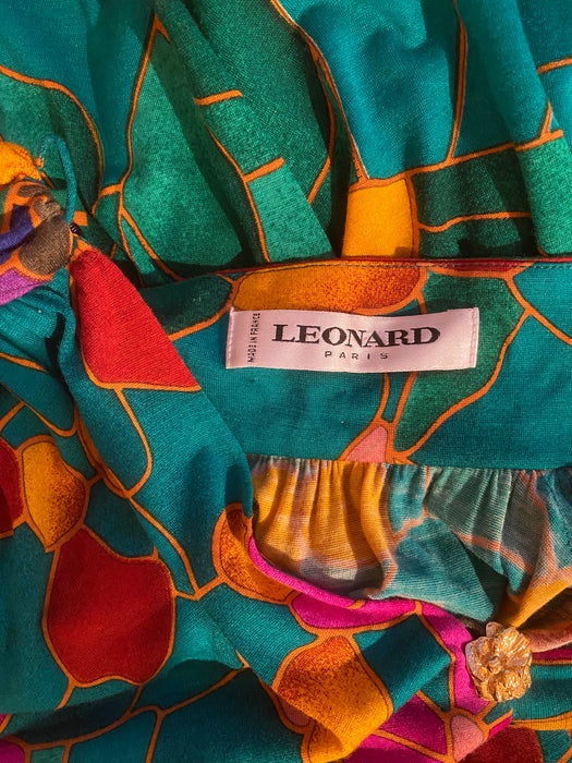 Vintage 1980's Leonard of Paris Wool & Silk Jersey Stained Glass Print Trapeze Dress / ML