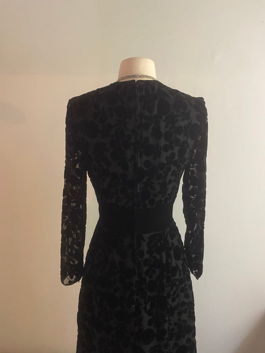 Elegant 1960's Burnout Silk Velvet Cocktail Dress / Medium