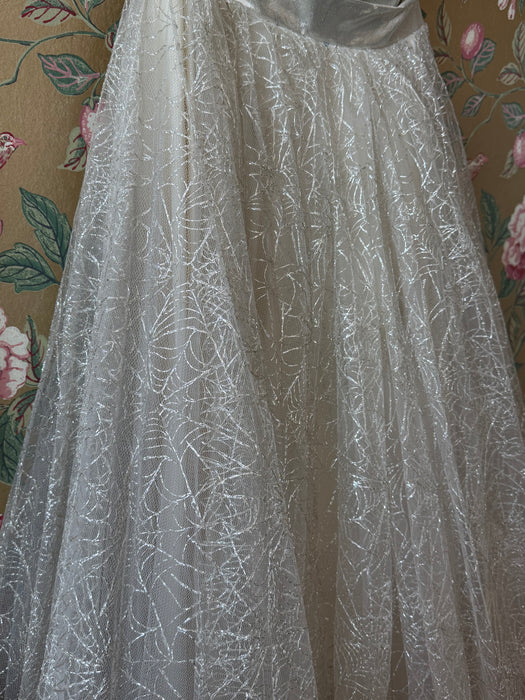 Vintage 1950's Silver Metallic Spider Web Strapless Prom Dress / XS