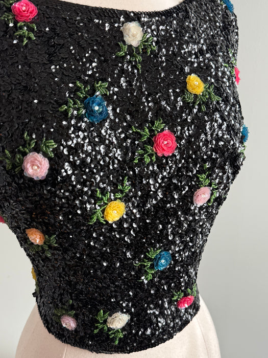 Beautiful 1960's Hand Beaded Evening Top / Small