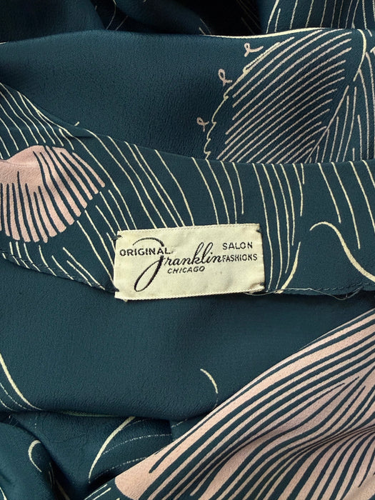 Exquisite 1940's Teal & Ballet Pink Rayon Wrap Bodice Dress / SM