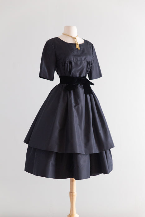 Exquisite Late 1950's Gustave Tassell Black Silk Taffeta Couture Cocktail Dress / S