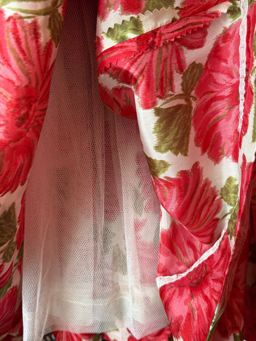 Beautiful Late 1950's Silk Floral Print Party Dress / Petite Small
