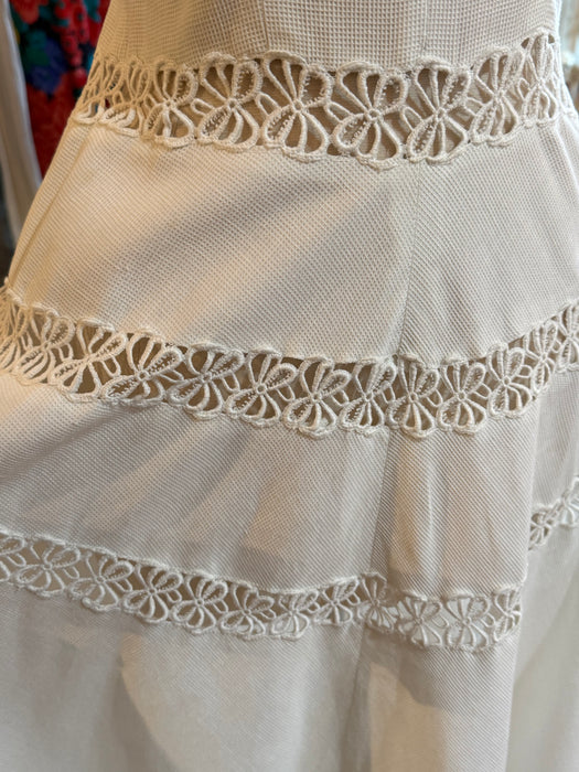 The Sweetest 1940's Cotton Pique Wedding Gown With Lace Insets & Full Skirt / SM