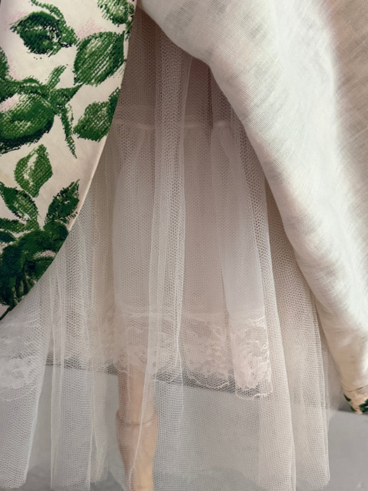 Gorgeous 1950's Emerald Rose Print Party Dress By Estevez / Small