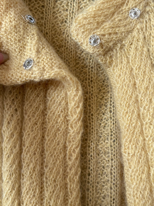 Beautiful Hand Knit Butter Yellow Wool & Mohair Duster  / SM