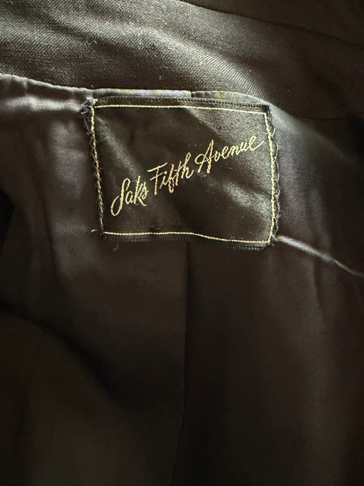 Sublime 1970's Saks Fifth Ave. Black Wool Coat With Fur Sleeves / SM