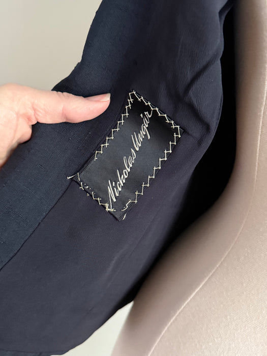 Impeccable 1950's Navy Blue Silk Jacket From Nicholas Ungar / SM