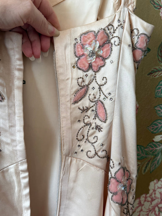 Spectacular 1950's Ballet Pink Custom Couture Silk Evening Gown From Isabell Gerhart / SM