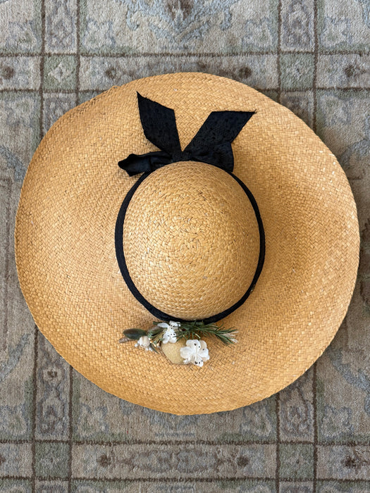 Vintage “La Mouche” Wide Brim Straw Sun Hat with Lemon & Fly