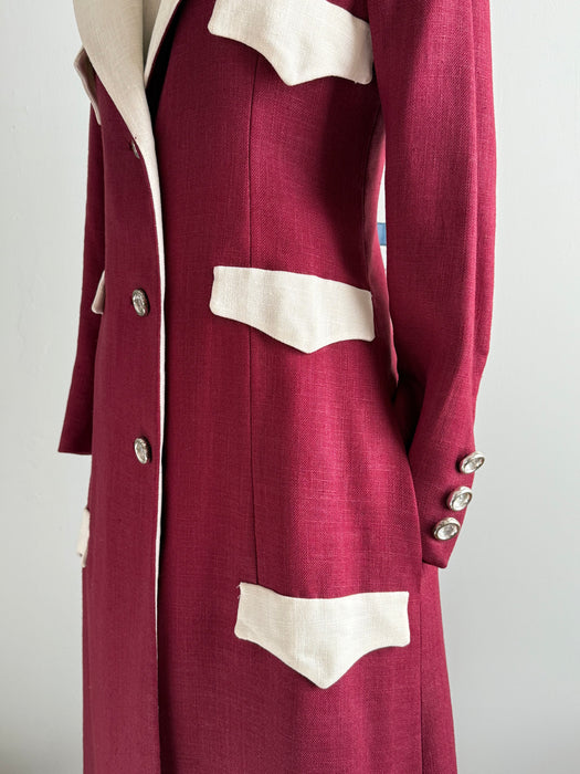 FAB 1960's Mamselle By Betty Carol Coat In Cranberry Linen / SM