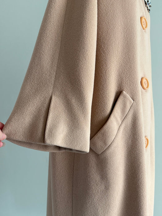Elegant Late 1950's Couture Americana Cashmere Overcoat / M