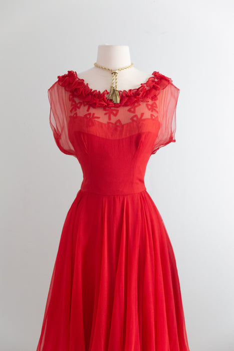 1950s “Sophie Original” Silk Chiffon Raspberry Cocktail Dress by Sophie Gimbel for Saks Fifth Avenue / M