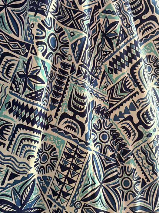 Beautiful Blue 1950's Hawaiian Cotton Halter Neck Dress In Shades of Blue / L AS-IS