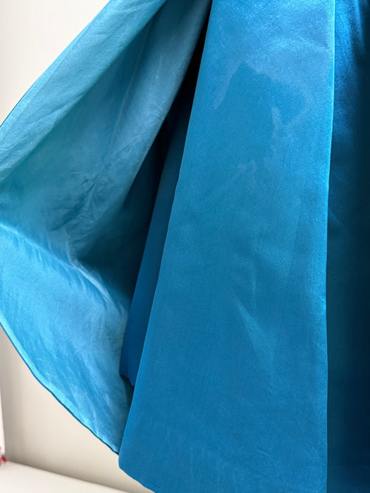 Exquisite 1950's Cerulean Blue Silk Satin Demi Couture Cocktail Dress By Mike Anthony / M