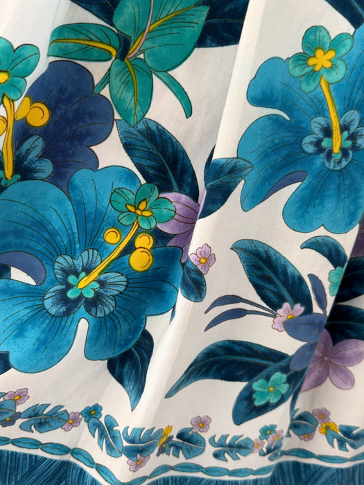 Fabulous 1960's Polished Cotton Tropical Border Print Dress By Kamehameha / M