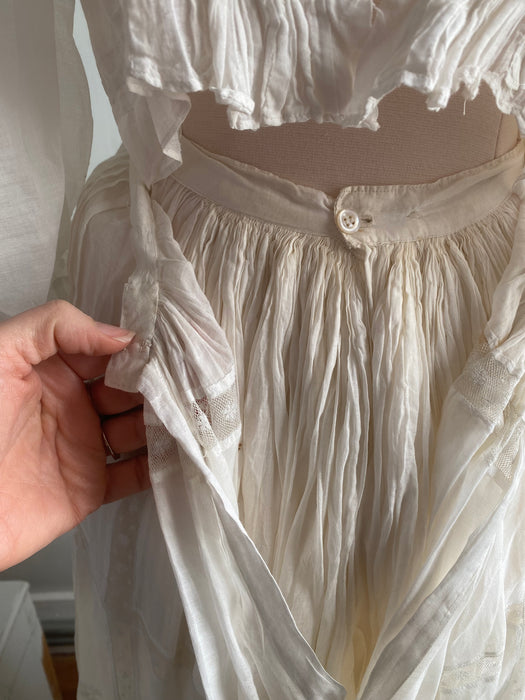Exquisite Edwardian White Cotton Lawn Wedding Dress Three Pieces / XS