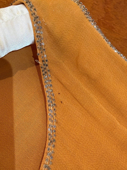 Rare 1920's Beaded French Flapper Dress in Saffron Silk By Bab / SM