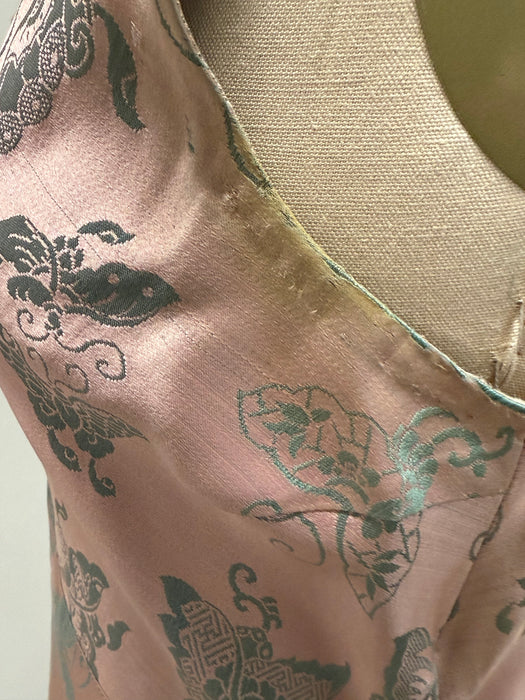 Sublime 1930's Pale Pink & Teal Butterfly Silk Bias Cut Gown / XS