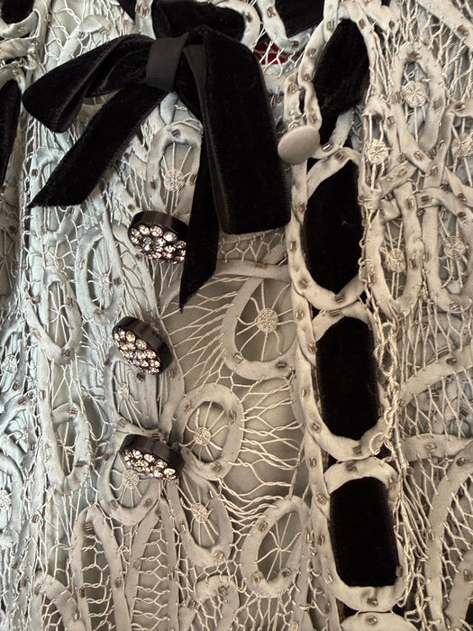 Stunning Vintage Beaded Silk Soutache Gown With Matching Jacket / M
