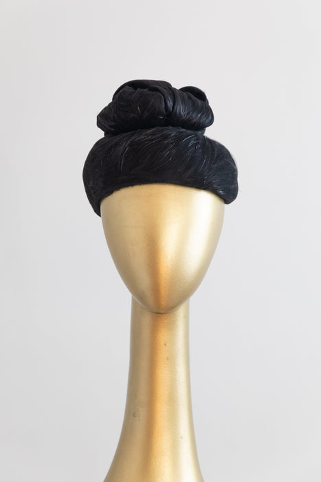 Elegant 1960’s Black Cocktail Hat By Coralie