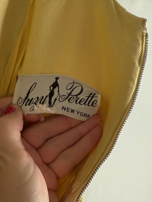 Chic Early 1960’s Suzy Perette Butter Yellow Cocktail Dress In Silk Twill / XS