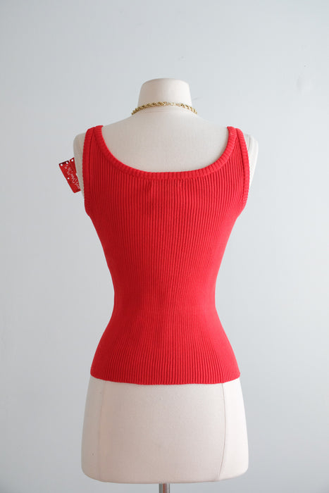 Vintage 1970’s NOS Cherry Ribbed Knit Tank by Yves Saint Laurent / S