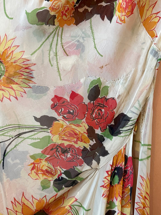 Beautiful Late 1930's Ivory Chiffon Floral Print Gown / SM