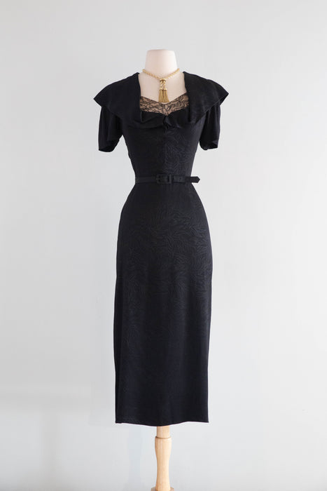 1940's Femme Fatale Black Rayon Cocktail Dress / S