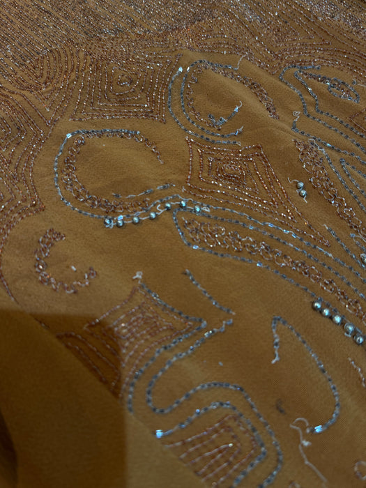 Rare 1920's Beaded French Flapper Dress in Saffron Silk By Bab / SM