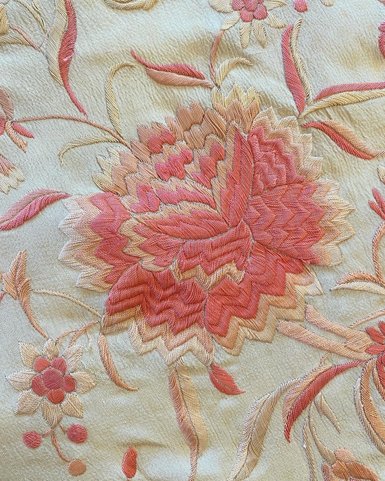 Exquisite Antique Manton Manila Embroidered Silk Piano Shawl In Shades of Coral