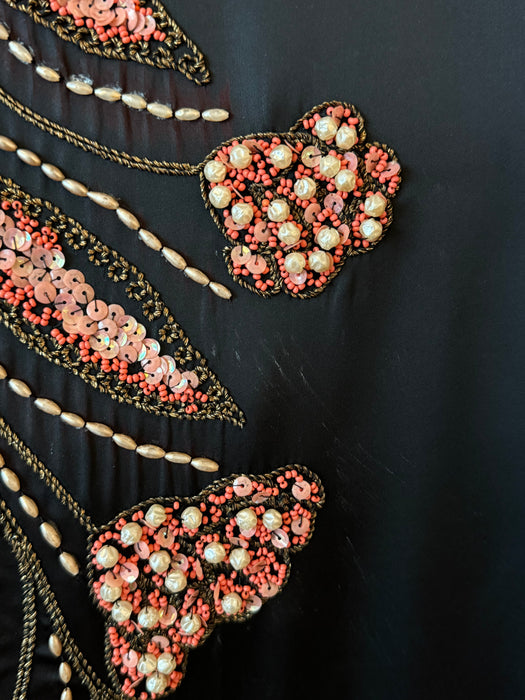 Glamourous 1950's Emma Domb Black Satin Cocktail Dress / SM