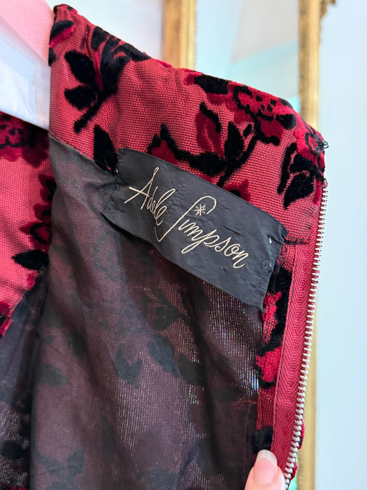 1950’s Adele Simpson Crimson Rose Silk Demi Couture Cocktail Dress / S