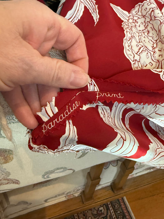 Glamorous 1940's Kamehameha Hawaiian Print Halter Dress In Cold Rayon / SM