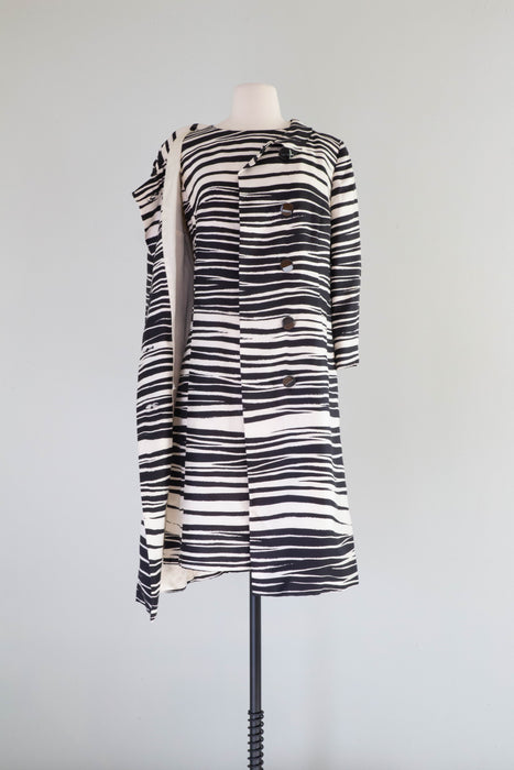 Fabulous 1960’s I Magnin Zebra Print Silk Dress and Coat Set / Medium